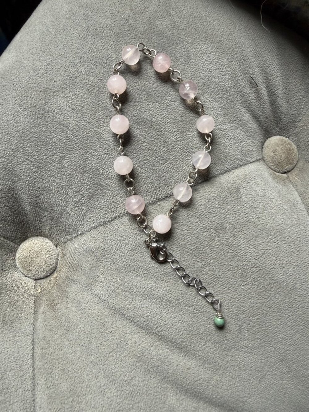 Vintage Bracelet Pink Beaded Stone Silvertone Chain Adjustable